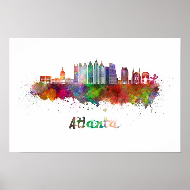 Póster Atlanta V2 Skyline en acuarela (Frente)