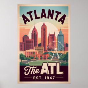 Póster Atlanta Vintage Georgia El ATL Viaje Retro
