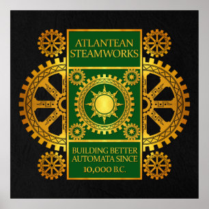 Póster Atlantean Steamworks - Gold & Green on Black