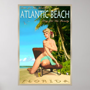 Póster Atlantic Beach Florida Cartel de Viaje Retro Pin U