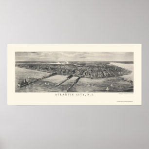 Póster Atlantic City, mapa panorámico de NJ - 1905