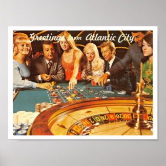 Póster Atlantic City NJ, juegos de azar, ruleta, retro Po