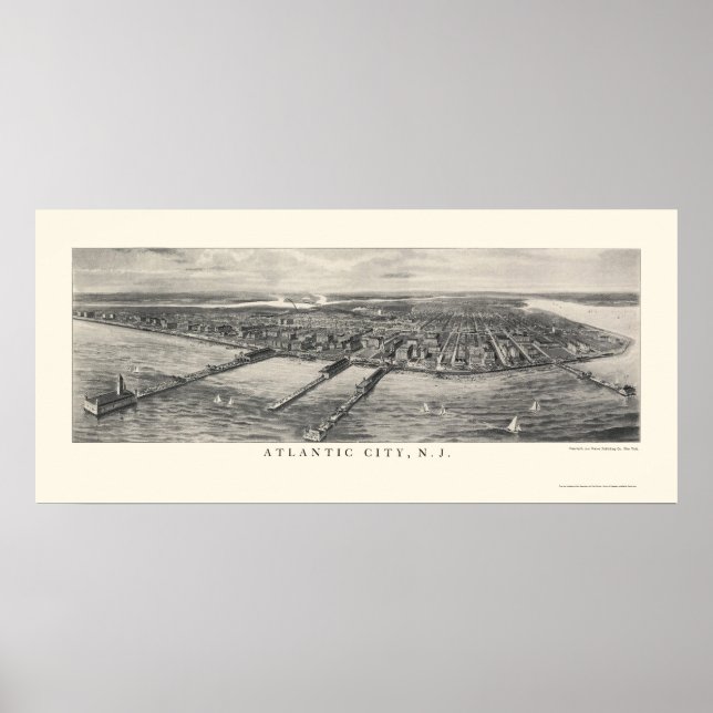 Póster Atlantic City, NJ Panoramic Map - 1905 (Frente)