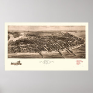 Póster Atlantic City, NJ Panoramic Map - 1909