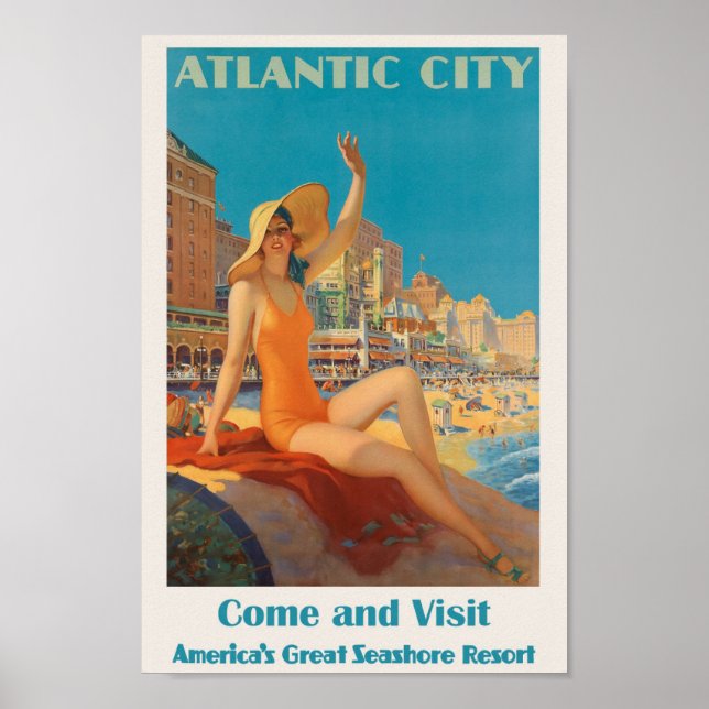 Póster Atlantic City, NJ Travel Ad (Frente)
