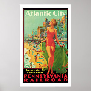 Póster Atlantic City - Pennsylvania RR Viajes de época