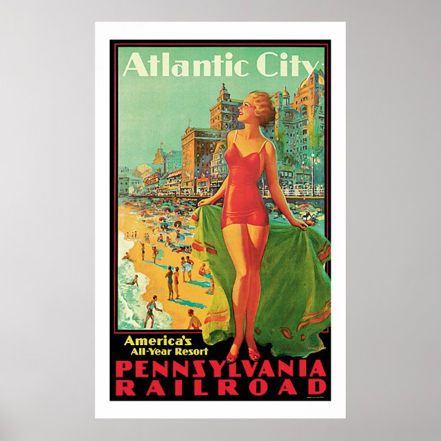 Póster Atlantic City - Pennsylvania RR Viajes de época (Frente)