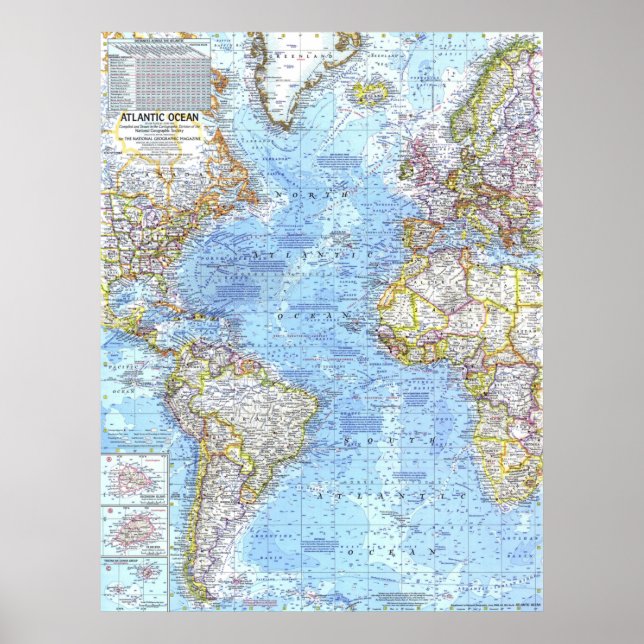 Póster "Atlantik: 1968/heute-Detaillierte Atlantikkarte (Frente)