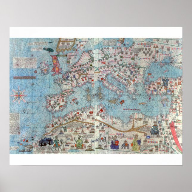 Póster Atlas Catalán: Detalle de África del Norte y Europ (Frente)