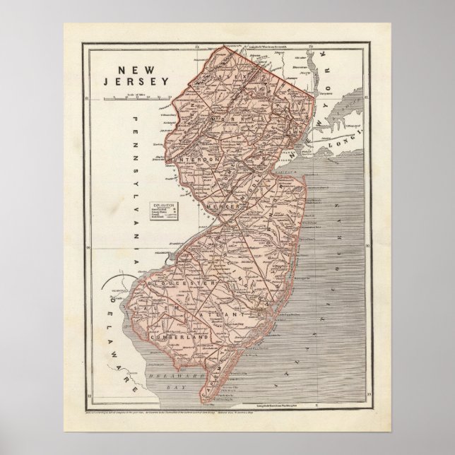 Póster Atlas Mapa de Nueva Jersey (Frente)