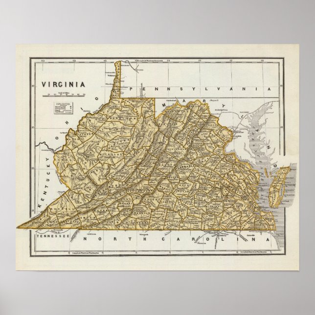 Póster Atlas Mapa de Virginia (Frente)