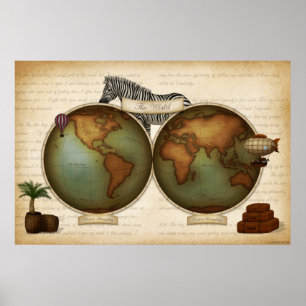 Póster Atlas Steampunk del viajero neo-victoriano