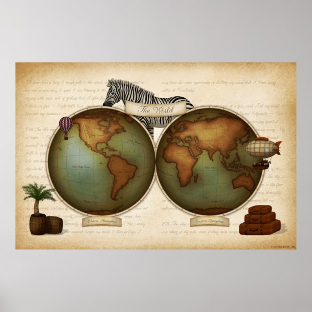 Póster Atlas Steampunk del viajero neo-victoriano (Frente)