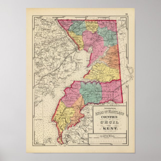 Póster Atlas topográficos de los condados de Maryland (Frente)