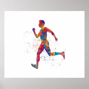 Póster Atleta de acuarela corredor