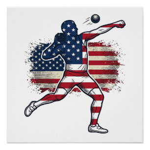 Póster Atleta de lanzamiento de peso patriótico diseño de
