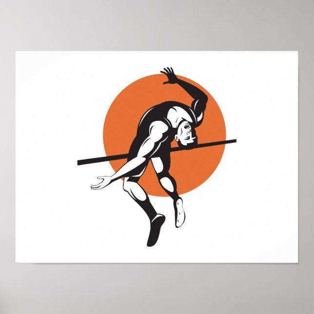 Póster Atleta de pista y de campo Saltando en salto alto (Frente)