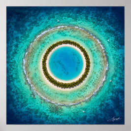 Póster Atolón Circular Perfecto Vista Satelital