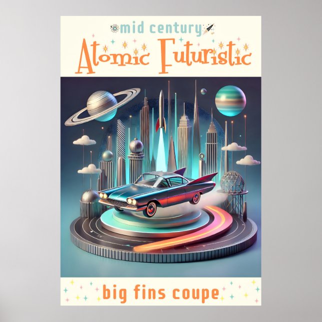 Póster Atomic Futuristic Big Fins Coupe Car (Frente)