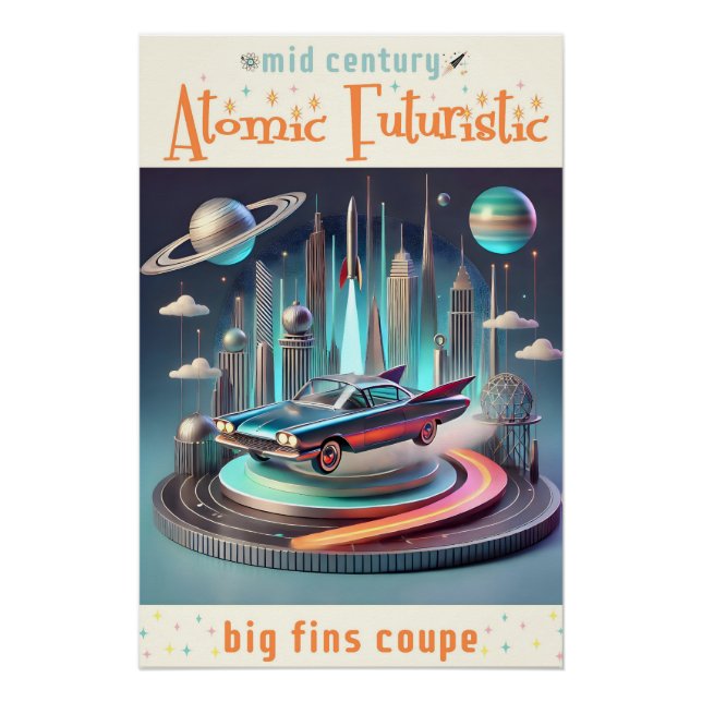 Póster Atomic Futuristic Big Fins Coupe Car (Anverso)