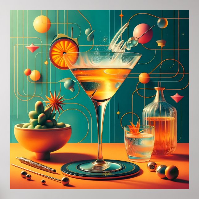 Póster Atomic Futuristic Cosmic Storm Martini (Frente)