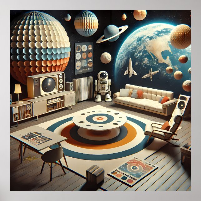 Póster Atomic Futuristic Space Age Kids Playroom (Frente)