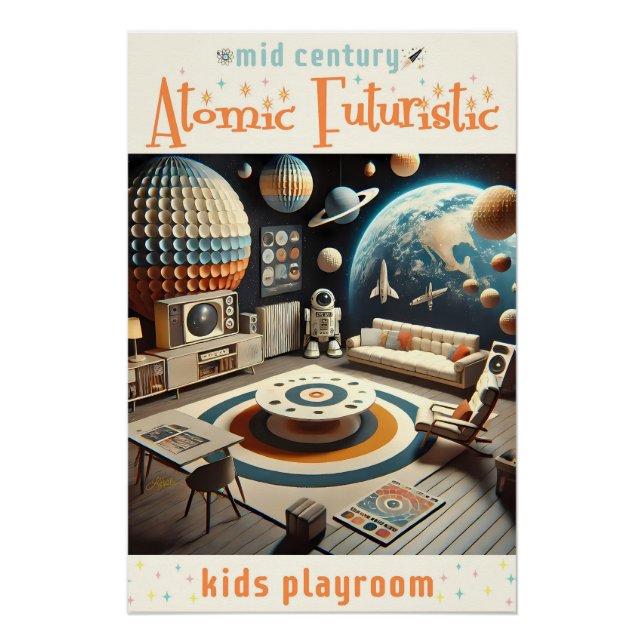 Póster Atomic Futuristic Space Age Kids Playroom (Anverso)