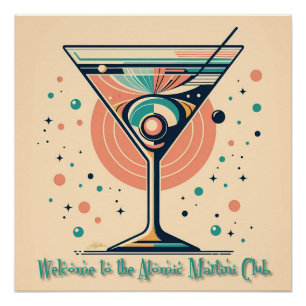 Póster Atomic Martini Club Retro Futurista Era Espacial