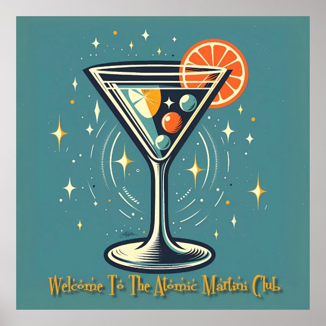 Póster Atomic Martini Club Retro Futuristic Cocktail (Frente)