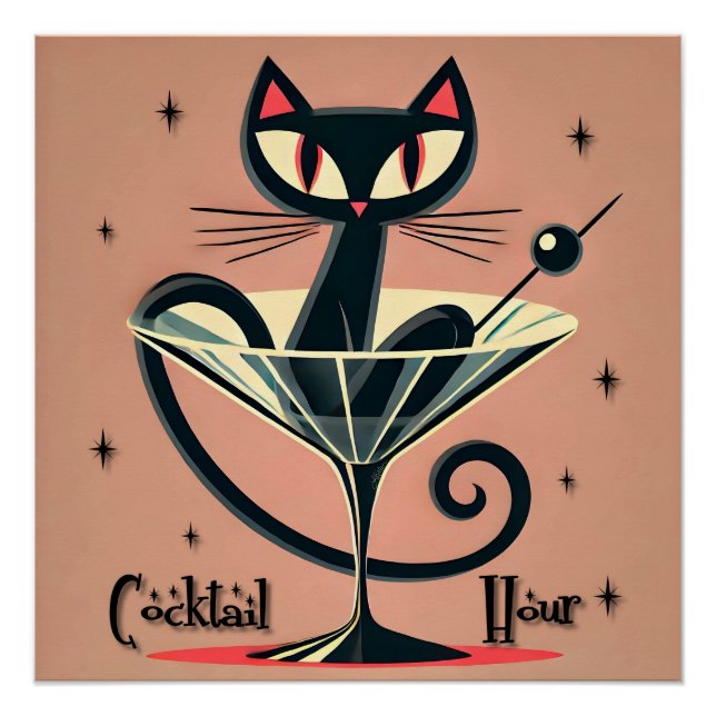 Póster Atómico espacio futurista edad Black Cat Martini (Anverso)