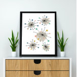 Póster Atómico Starburst Mid Century Estilo moderno<br><div class="desc">Esta moderna obra de arte de mediados del siglo XX presenta estallidos de fuego en los colores azul turquesa,  naranja,  marrón,  verde,  azul y negro. ¡Esto hará que tu decoración retro se añada de manera fabulosa!</div>