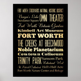 Póster Atracciones y famosos lugares de Fort Worth, Texas