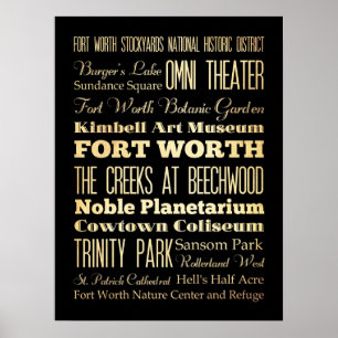 Póster Atracciones y famosos lugares de Fort Worth, Texas