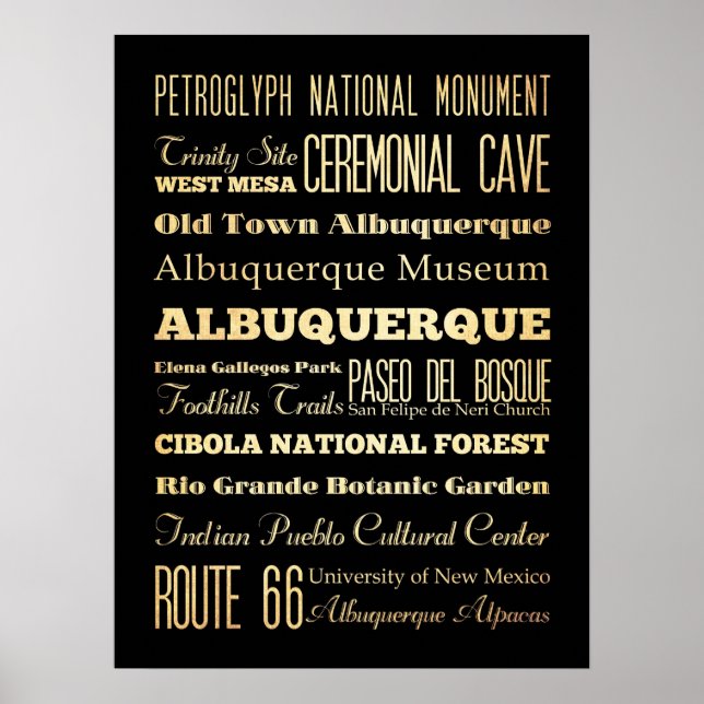 Póster Atracciones y lugares famosos de Albuquerque, N.M. (Frente)