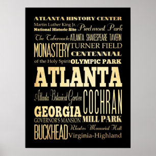 Póster Atracciones y lugares famosos de Atlanta, Georgia