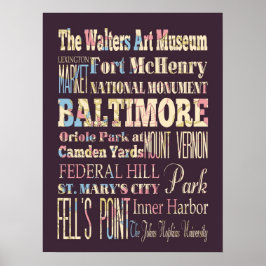 Póster Atracciones y lugares famosos de Baltimore, Maryla