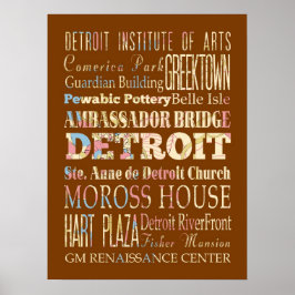 Póster Atracciones y lugares famosos de Detroit, Michigan