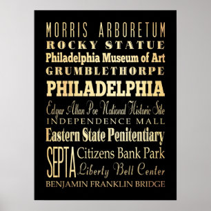 Póster Atracciones y lugares famosos de Filadelfia, PA