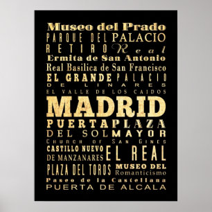 Póster Atracciones y lugares famosos de Madrid, España