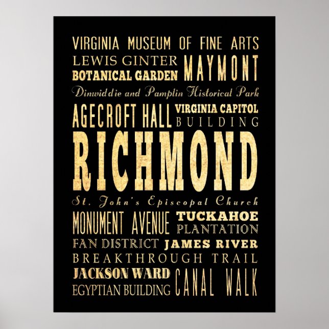 Póster Atracciones y lugares famosos de Richmond, Virgini (Frente)
