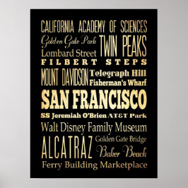Póster Atracciones y lugares famosos de San Francisco, CA