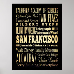 Póster Atracciones y lugares famosos de San Francisco, CA