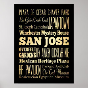 Póster Atracciones y lugares famosos de San José, Califor