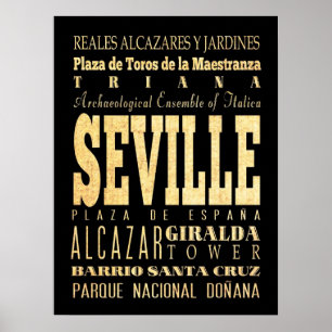 Póster Atracciones y lugares famosos de Sevilla, España