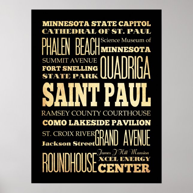 Póster Atracciones y lugares famosos de St Paul, Minnesot (Frente)