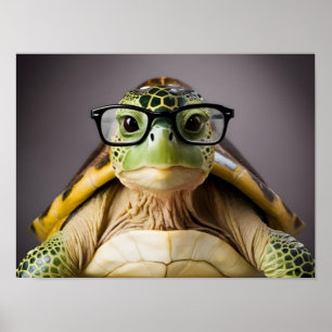 Póster Atractiva tortuga verde con gafas