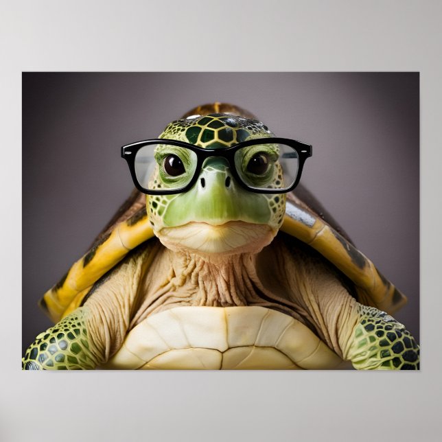 Póster Atractiva tortuga verde con gafas (Frente)