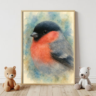 Póster Atractivo acuarela Bullfinch Bird Art