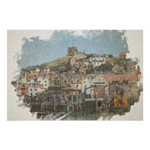 Póster Atractivo de Whitby: Iglesia y puerto de St. Mary