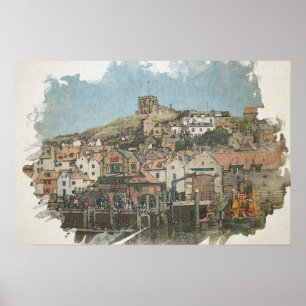 Póster Atractivo de Whitby: Iglesia y Puerto de St. Mary